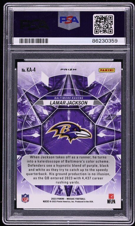 2023 Panini Mosaic Kaleidoscopic Lamar Jackson #KA4 PSA 9 MINT