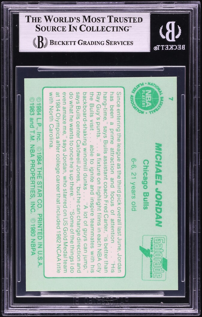 1985 Star Gatorade Slam Dunk Michael Jordan ROOKIE #7 BGS 7 NRMT