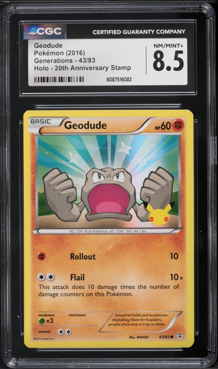 2016 Pokemon XY Generations 20th Anniversary Stamp Geodude #43 CGC 8.5 NM-MT+