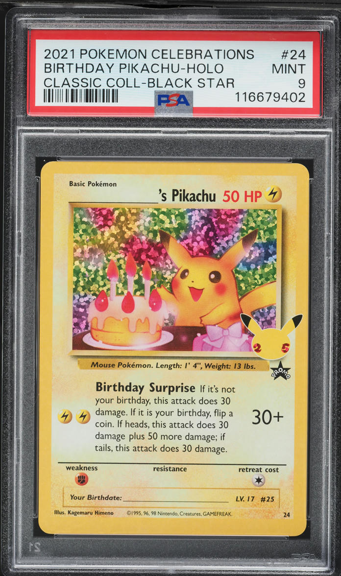 2021 Pokemon Sword & Shield Promo Celebrations Classic Holo Birthday Pikachu #25 PSA 9 MINT