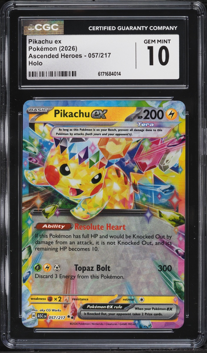 2026 Pokemon Mega Evolution Ascended Heroes Holo Pikachu ex #57 CGC 10 GEM MINT