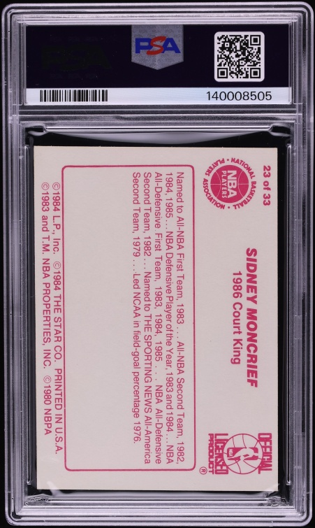 1986 Star Court Kings Sidney Moncrief #23 PSA 7 NRMT