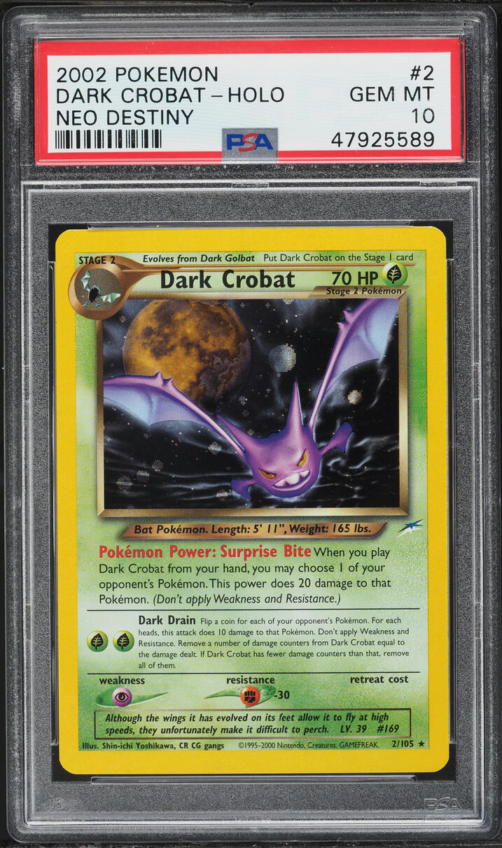 2002 Pokemon Neo Destiny Holo Dark Crobat #2 PSA 10 GEM MINT