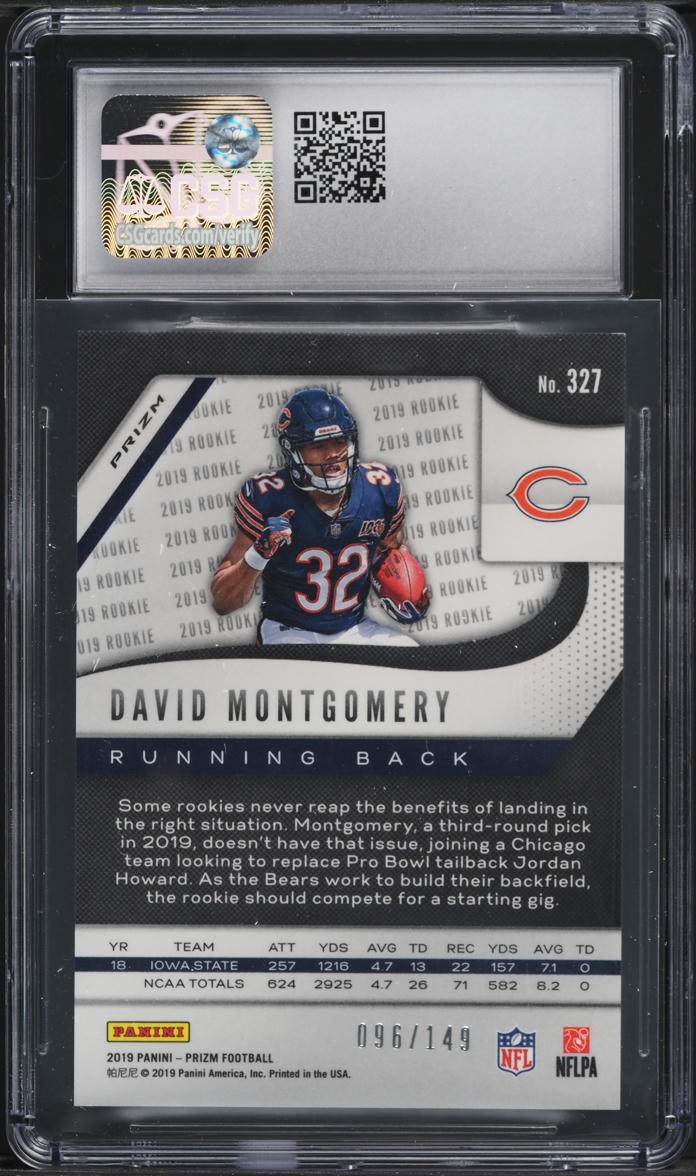 2019 Panini Prizm Red Wave David Montgomery ROOKIE /149 #327 CSG 9 MINT