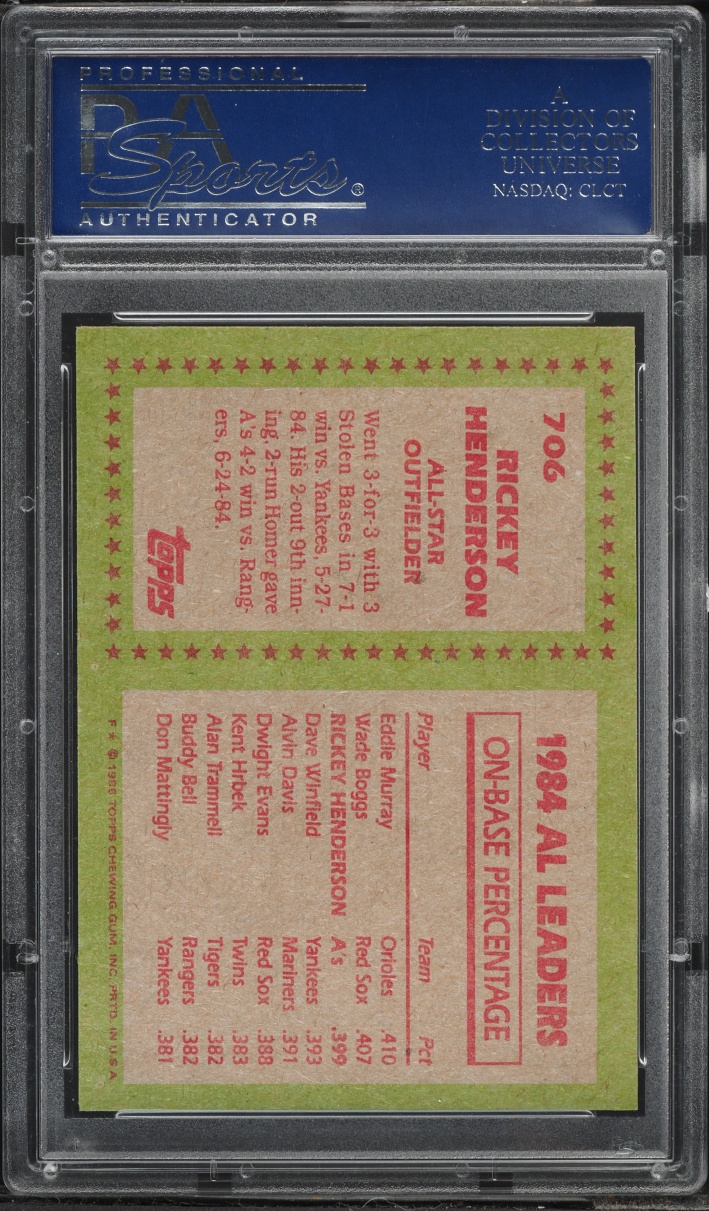 1985 Topps Rickey Henderson #706 PSA 10 GEM MINT