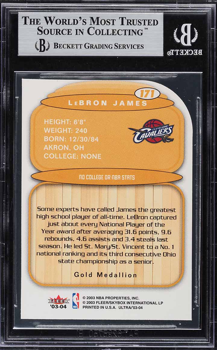 2003 Ultra Gold Medallion Die-Cut LeBron James ROOKIE #171 BGS 8.5 NM-MT+ - Photo 2