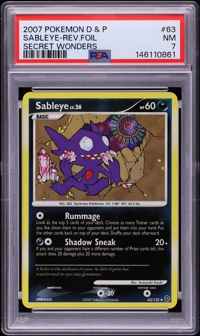 2007 Pokemon Diamond & Pearl Secret Wonders Reverse Holo Sableye #63 PSA 7 NRMT