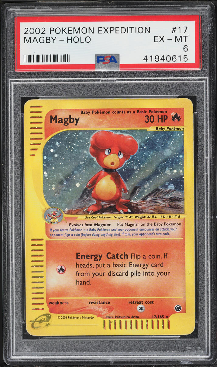 2002 Pokemon Expedition Holo Magby #17 PSA 6 EXMT