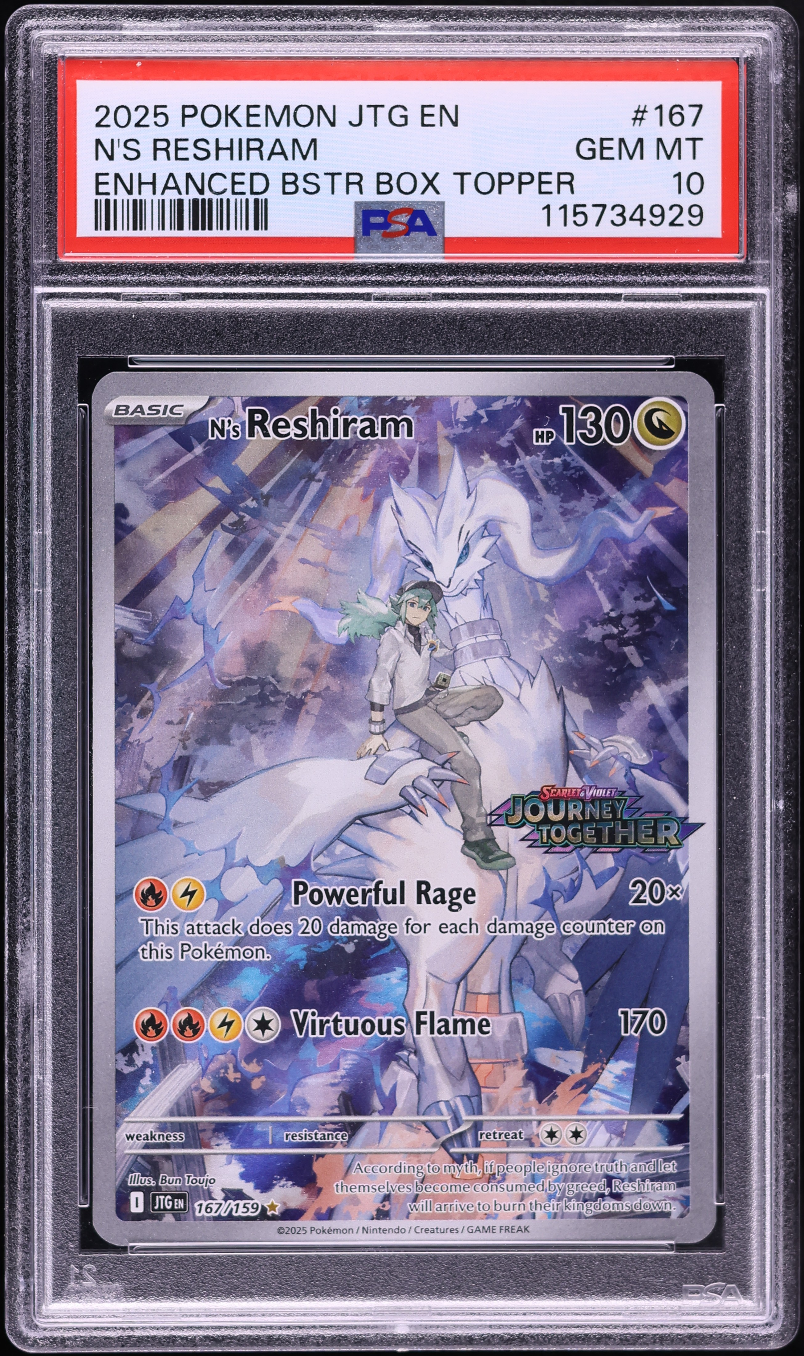 2025 Pokemon Scarlet & Violet Journey Together IR N's Reshiram #167 PSA 10 GEM MINT