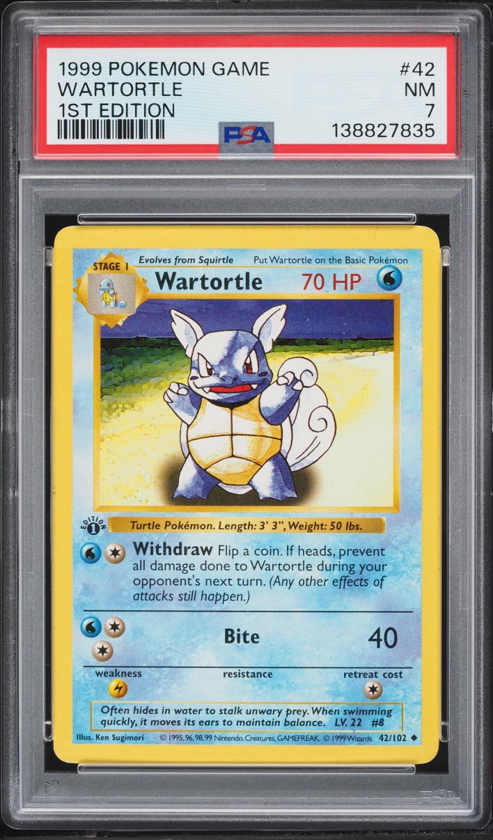 1999 Pokemon Base Set Shadowless 1st Edition Wartortle #42 PSA 7 NRMT