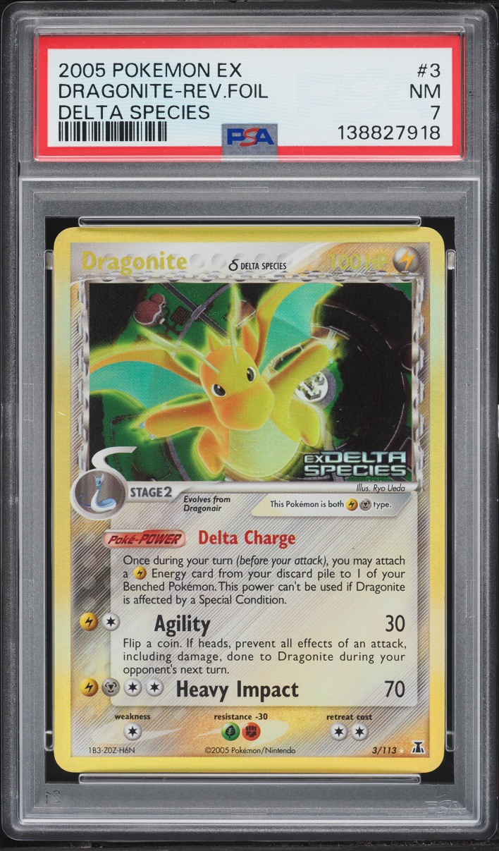 2005 Pokemon EX Delta Species Reverse Holo Dragonite #3 PSA 7 NRMT