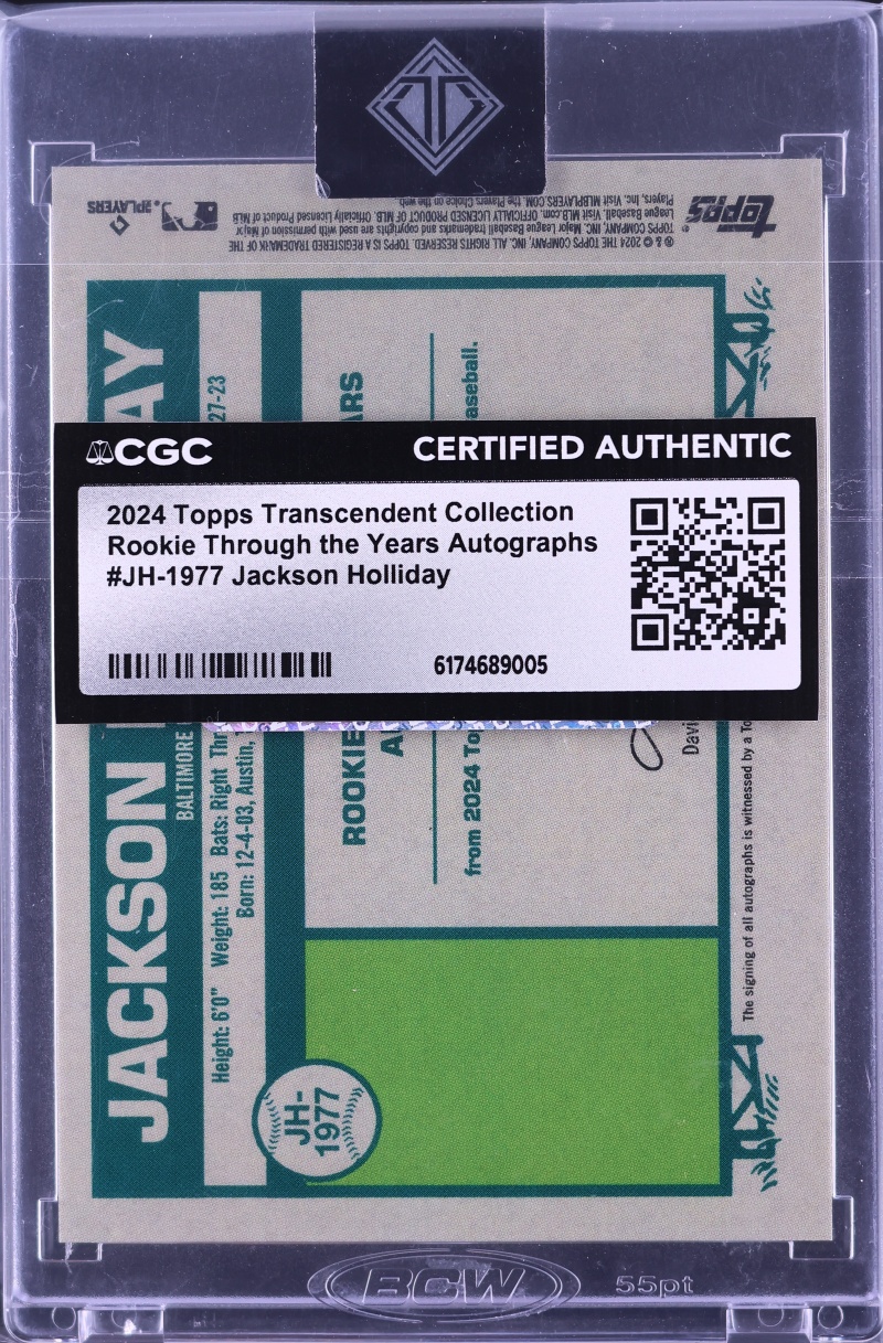 2024 Topps Transcendent Collection Through The Years Jackson Holliday ROOKIE AUTO 1/1 CGC AUTH