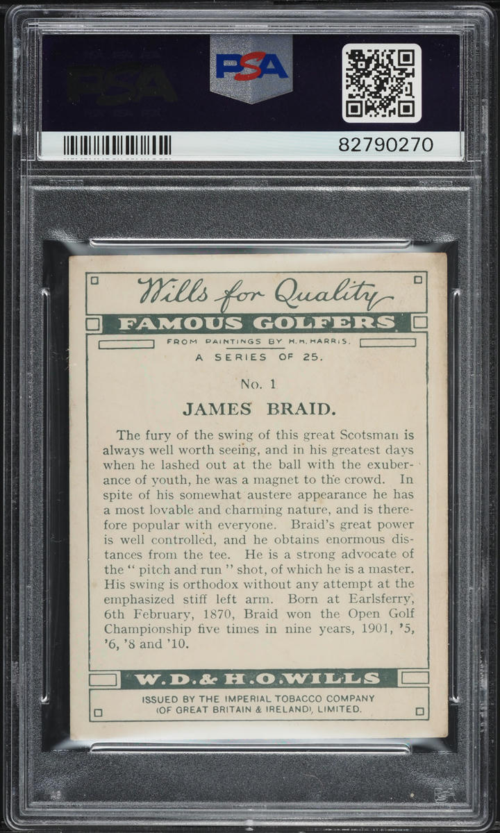 1930 W.D. & H.O. Wills Famous Golfers James Braid #1 PSA 5 EX