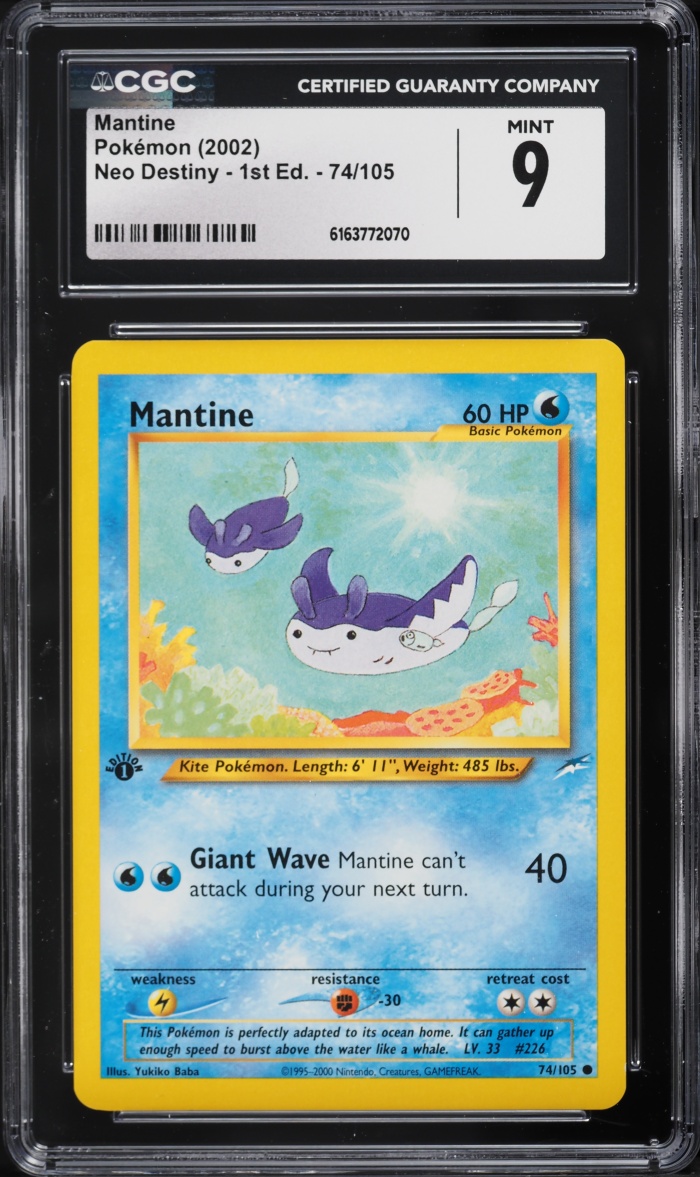 2002 Pokemon Neo Destiny 1st Edition Mantine #74 CGC 9 MINT
