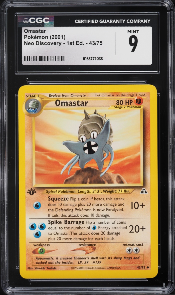 2001 Pokemon Neo Discovery 1st Edition Omastar #43 CGC 9 MINT