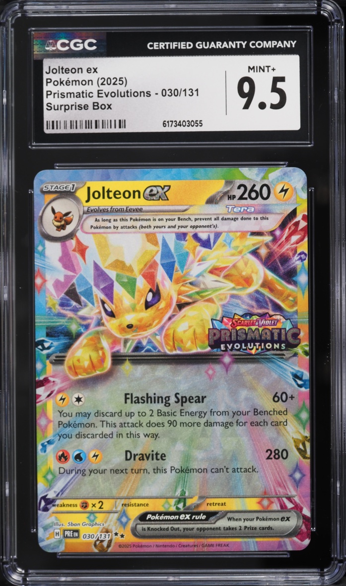 2025 Pokemon Scarlet & Violet Prismatic Evolutions Surprise Box Holo Jolteon EX #30 CGC 9.5