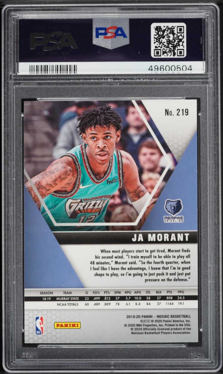 2019 Panini Mosaic Ja Morant ROOKIE #219 PSA 10 GEM MINT