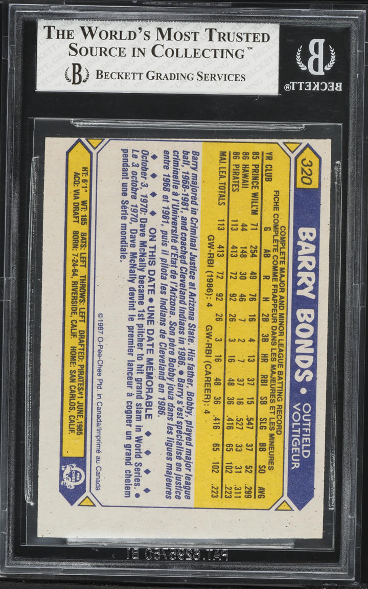 1987 O-Pee-Chee Barry Bonds ROOKIE #320 BGS 4 VGEX