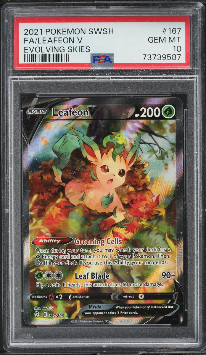 2021 Pokemon SWSH Evolving Skies Full Art Leafeon V #167 PSA 10 GEM MINT