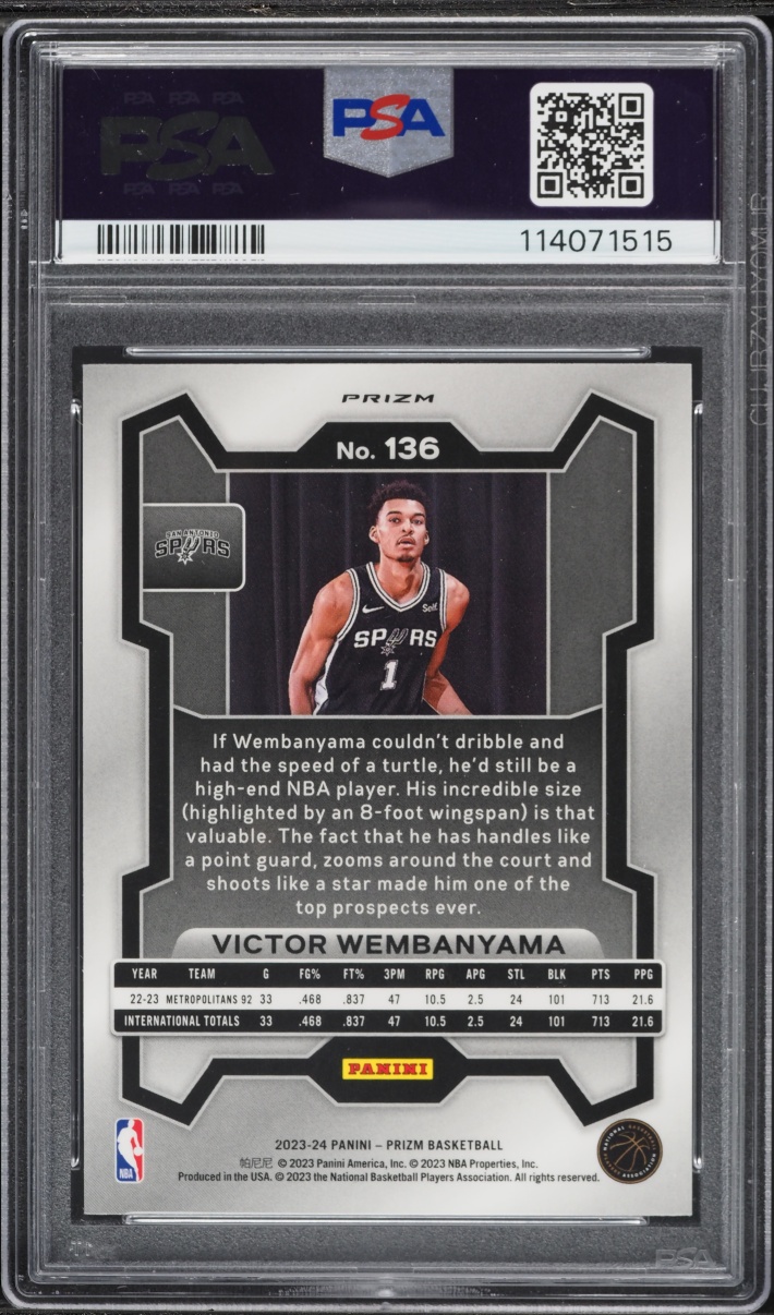 2023 Panini Prizm Red Ice Victor Wembanyama ROOKIE #136 PSA 10 GEM MINT