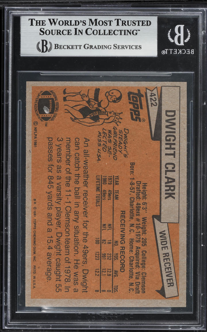 1981 Topps Football Dwight Clark ROOKIE #422 BGS 8.5 NM-MT+