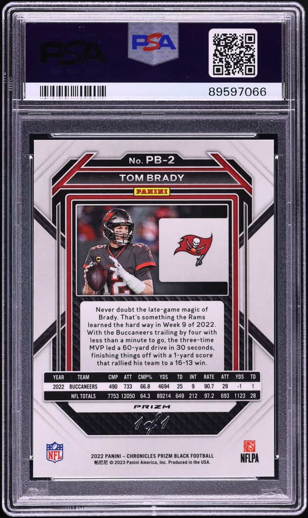 2022 Panini Chronicles Prizm Black Finite Tom Brady 1/1 #PB-2 PSA 9 MINT - Photo 2