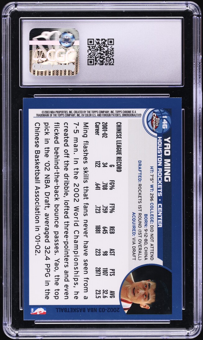 2002 Topps Chrome Refractor Yao Ming ROOKIE #146 CGC 9.5 MINT+