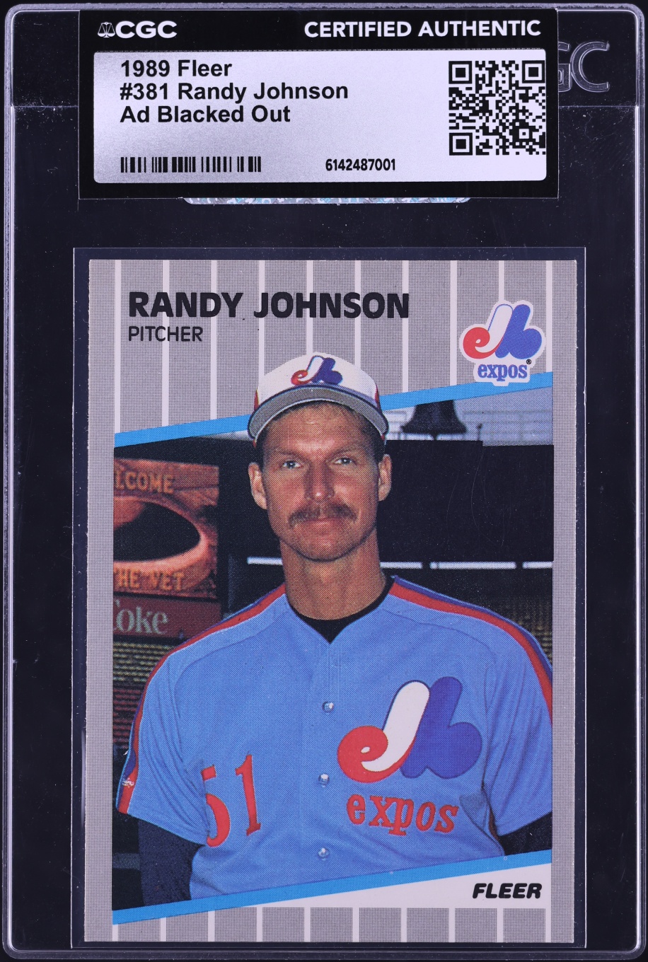 1989 Fleer Randy Johnson ROOKIE, AD BLACKED OUT #381 CGC AUTH
