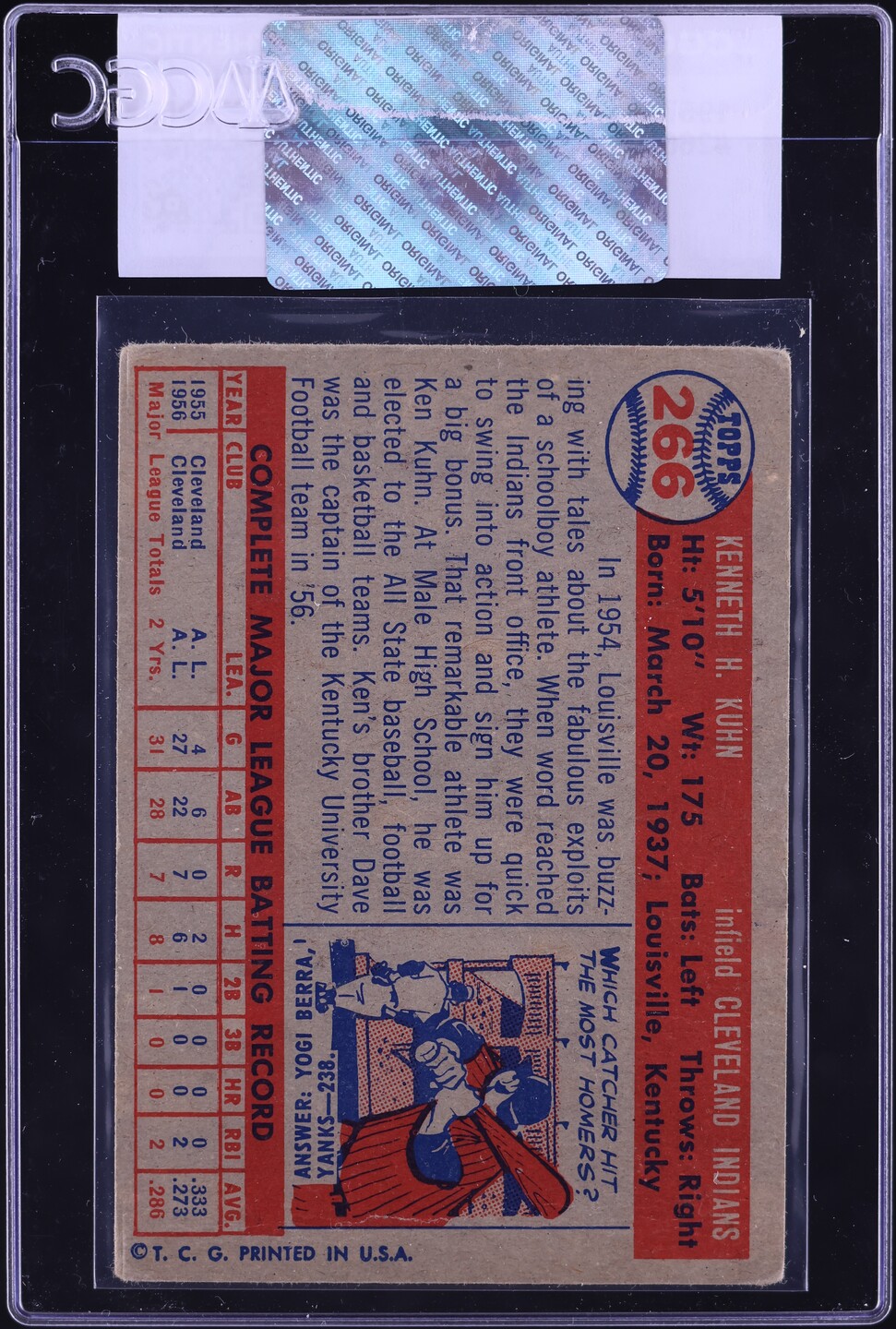 1957 Topps Ken Kuhn #266 CGC AUTH