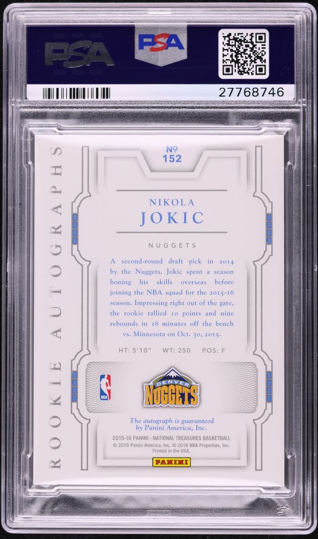 2015 National Treasures Nikola Jokic ROOKIE AUTO /99 #152 PSA 10 GEM MINT