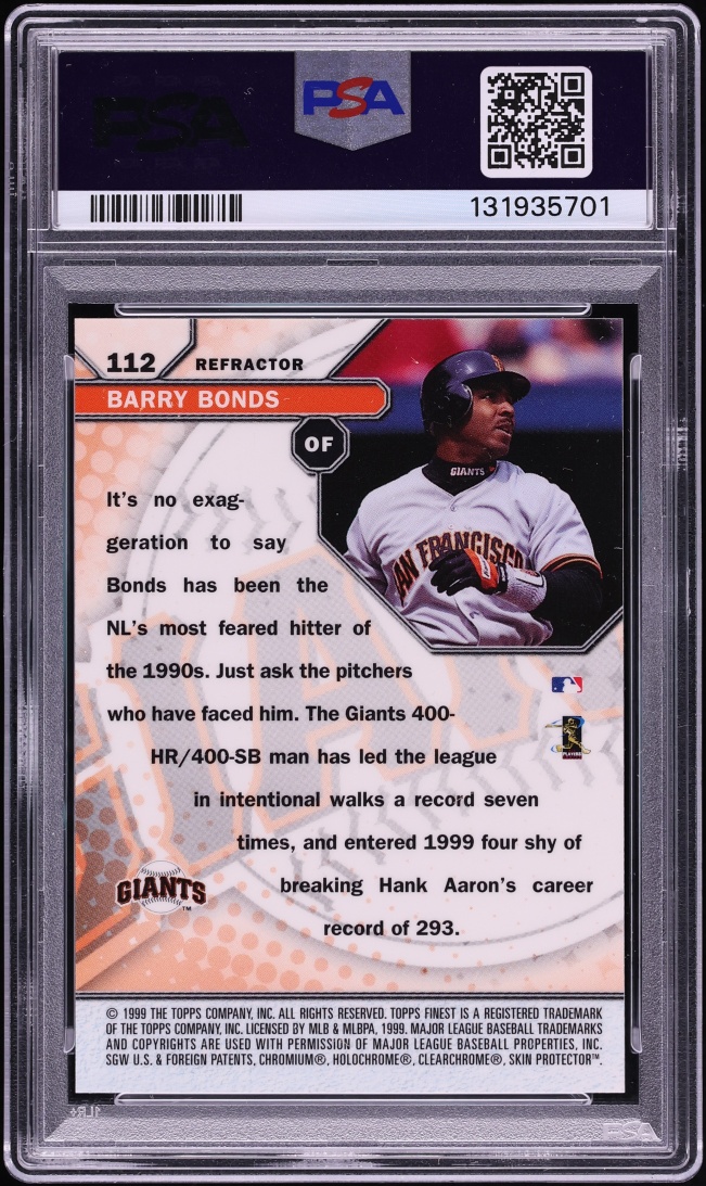 1999 Finest Refractor Barry Bonds #112 PSA 9 MINT - Photo 2