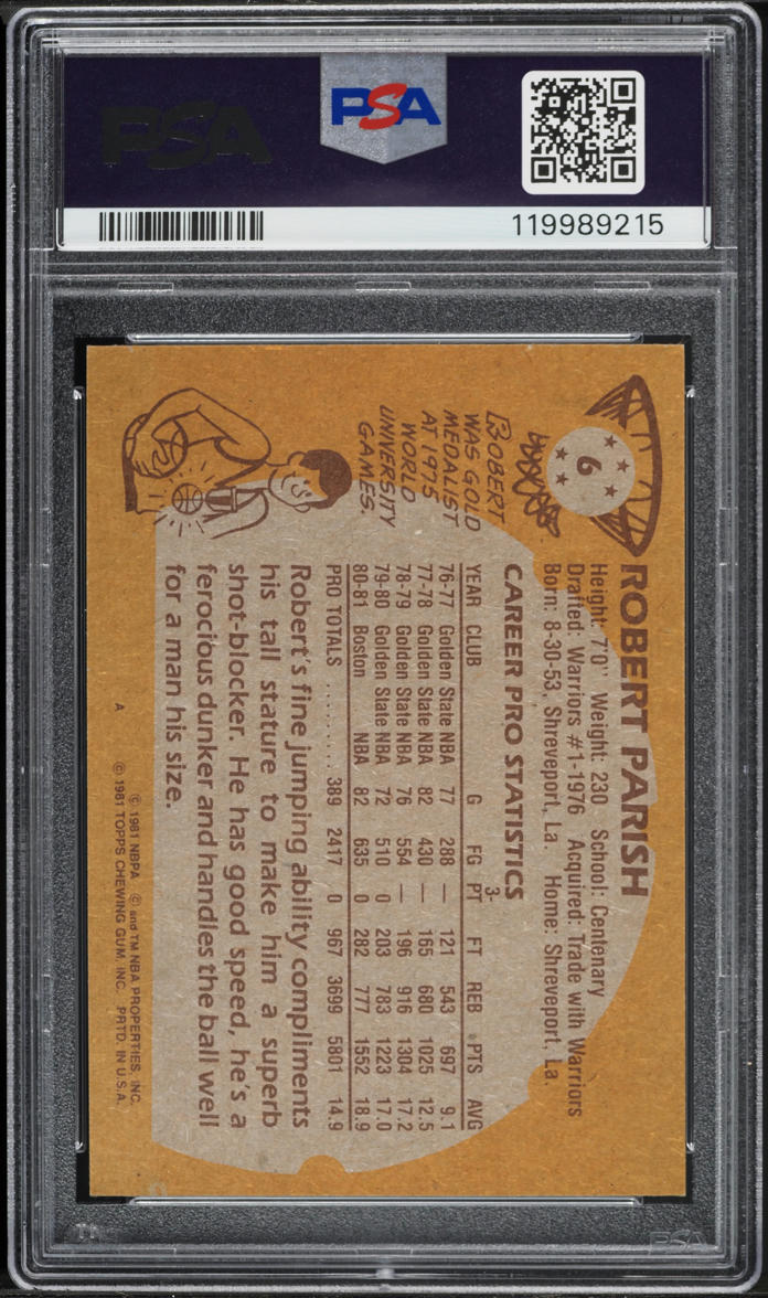 1981 Topps Basketball Robert Parish #6 PSA 8 NM-MT