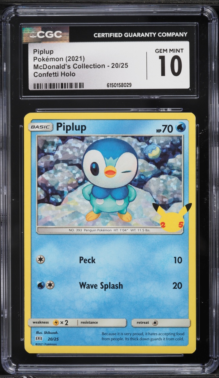 2021 Pokemon Sword & Shield McDonald's Collection Confetti Holo Piplup #20 CGC 10 GEM MINT