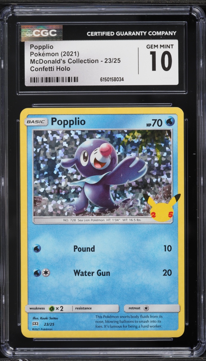 2021 Pokemon Sword & Shield McDonald's Collection Confetti Holo Popplio #23 CGC 10 GEM MINT