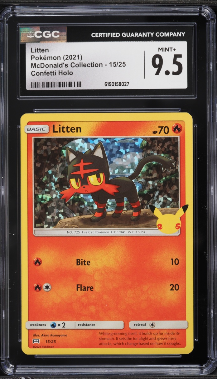 2021 Pokemon Sword & Shield McDonald's Collection Confetti Holo Litten #15 CGC 9.5 MINT+
