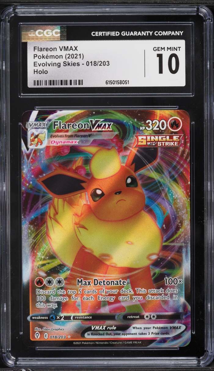 2021 Pokemon Sword & Shield Evolving Skies Full Art Flareon VMAX #18 CGC 10 GEM MINT