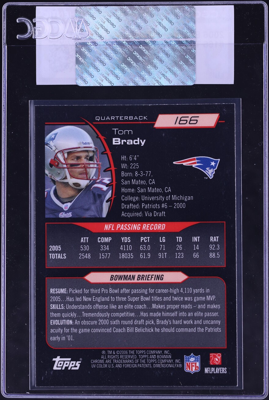 2006 Bowman Chrome Tom Brady #166 CGC AUTH