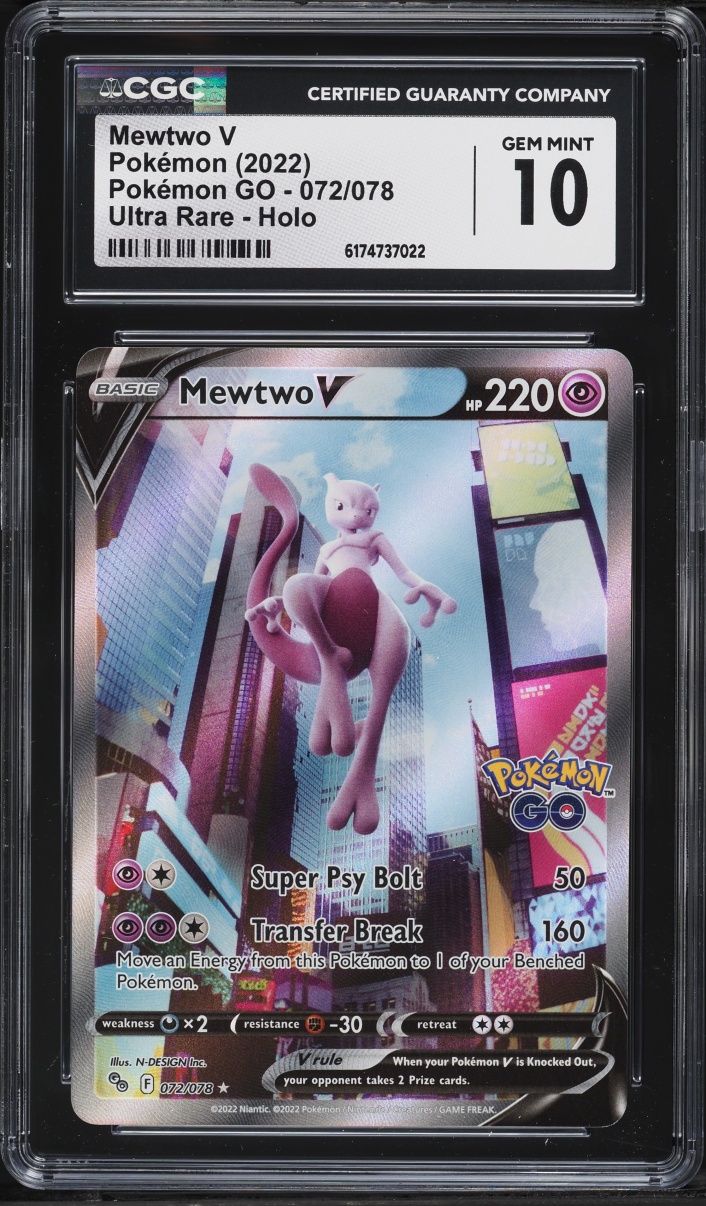 2022 Pokemon Sword & Shield Pokemon GO Full Art Mewtwo V #72 CGC 10 GEM MINT