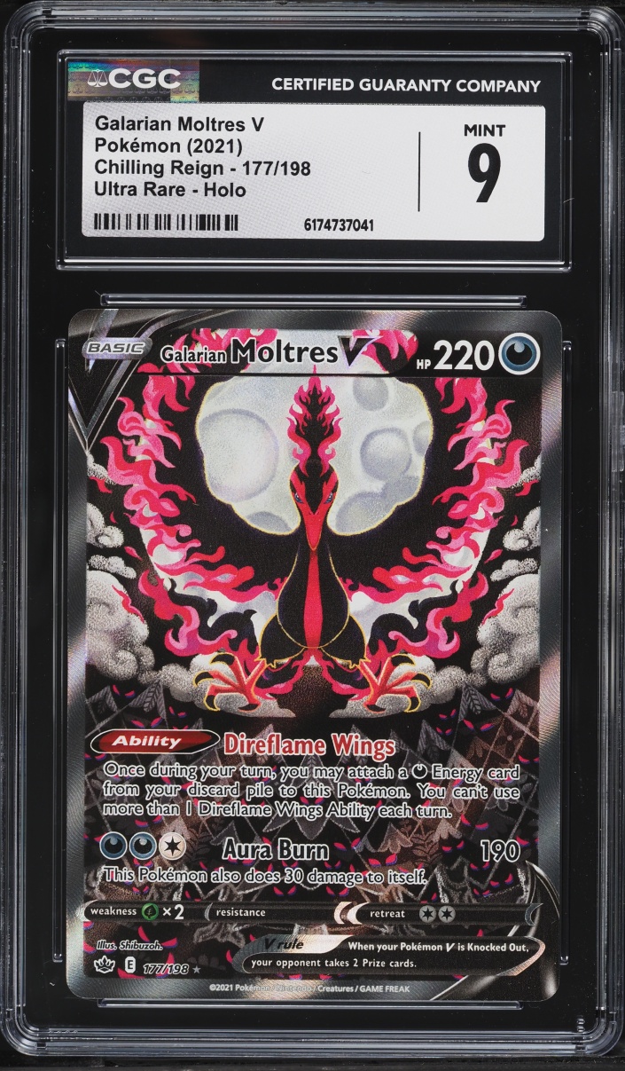 2021 Pokemon Sword & Shield Chilling Reign Full Art Galarian Moltres V #177 CGC 9 MINT