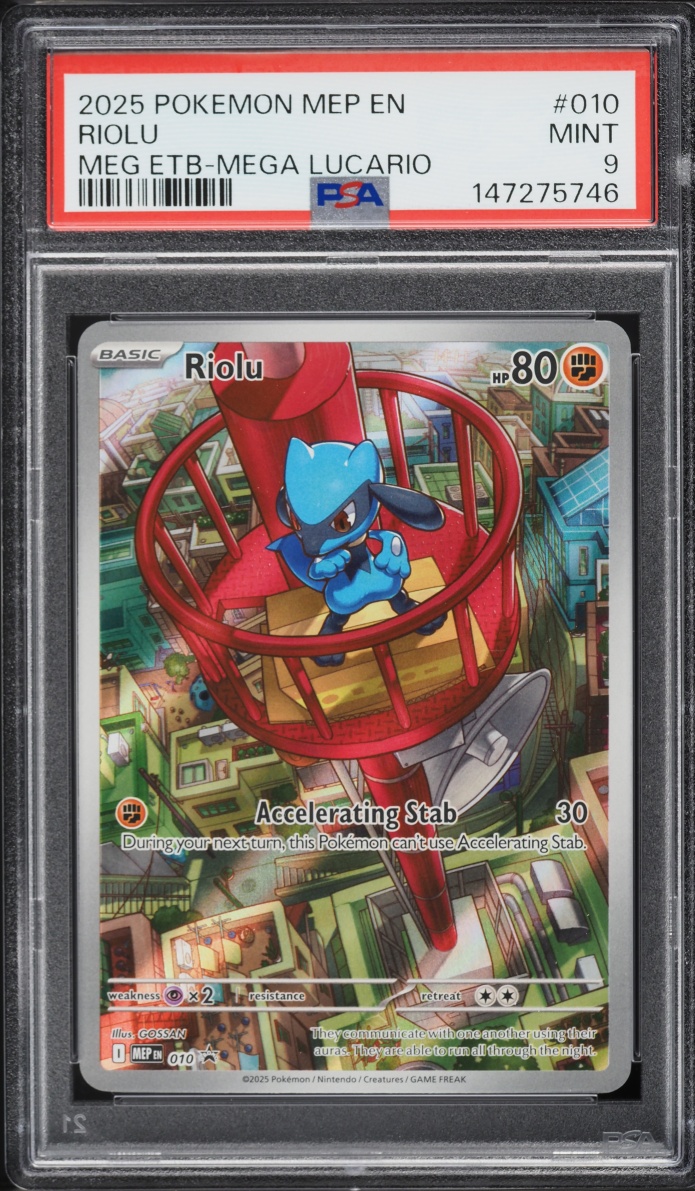 2025 Pokemon Mega Evolution Promo ETB Mega Lucario Full Art Riolu #10 PSA 9 MINT