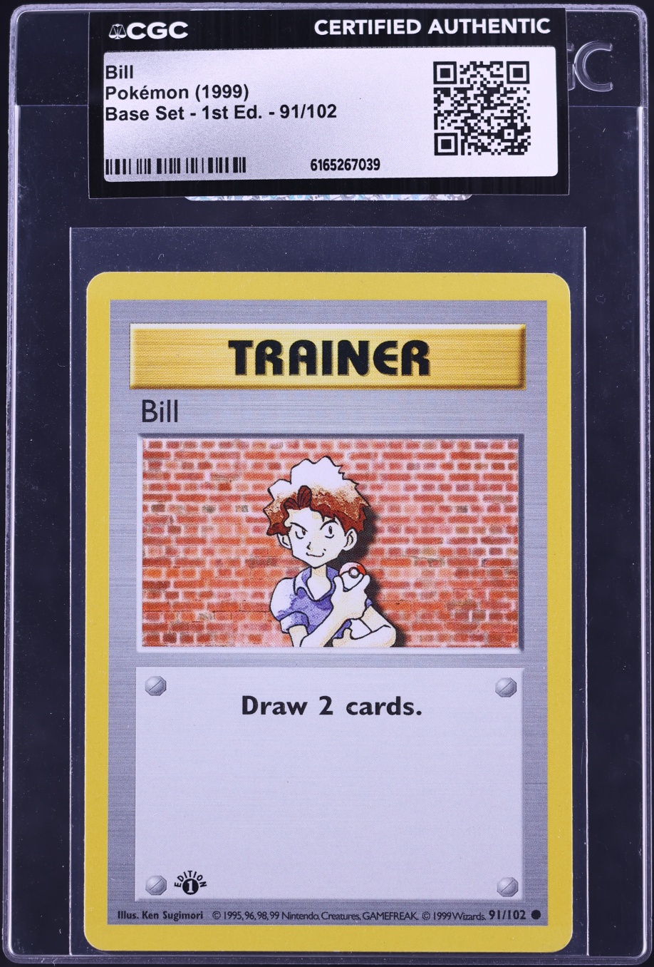 1999 Pokemon Base Set Shadowless 1st Edition Bill #91 CGC AUTH