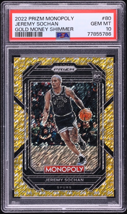 2022 Panini Prizm Monopoly Gold Money Shimmer Jeremy Sochan ROOKIE /500 #80 PSA 10 GEM MINT