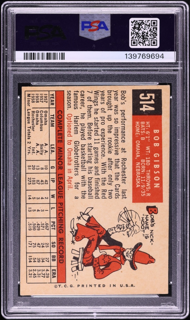 1959 Topps Bob Gibson ROOKIE #514 PSA 4 VGEX