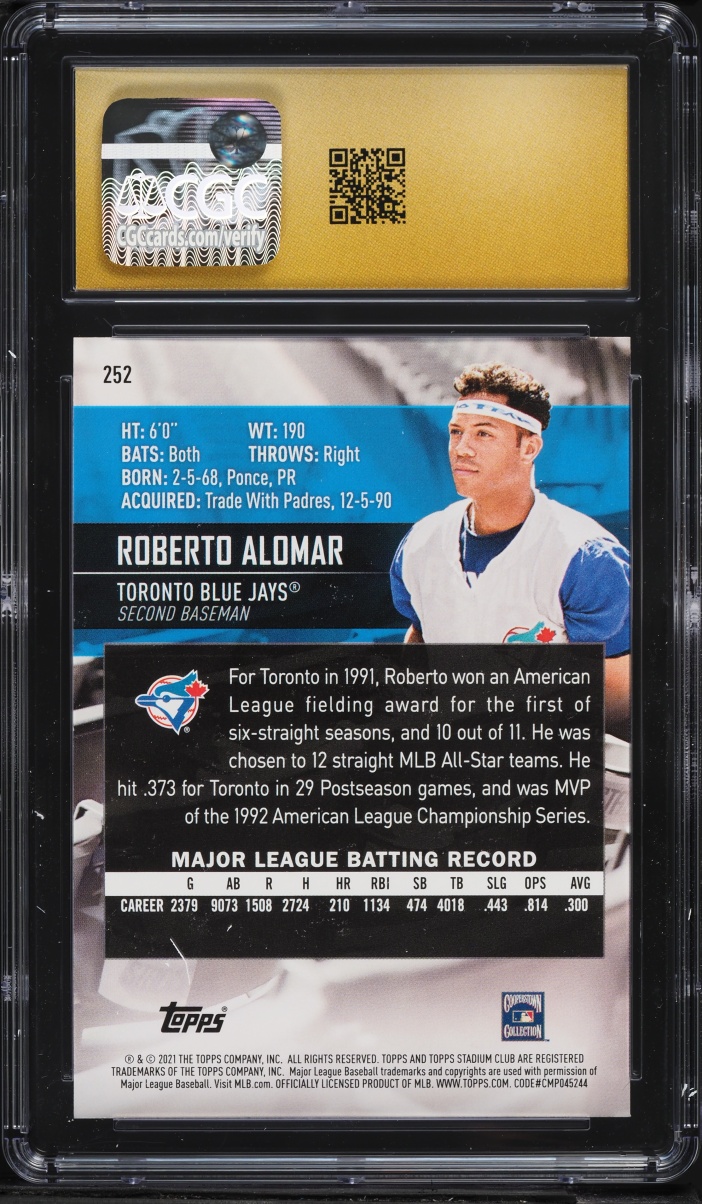 2021 Stadium Club Roberto Alomar #252 CGC 10 PRISTINE