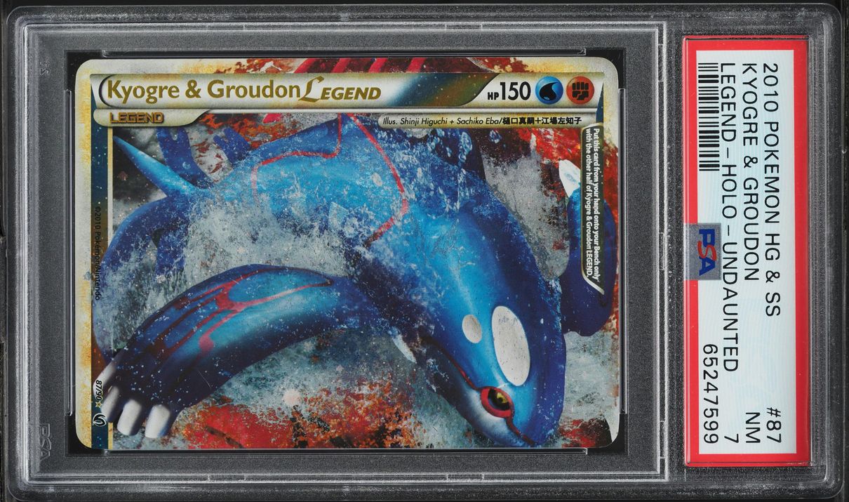2010 Pokemon HGSS Undaunted Holo Kyogre & Groudon Legend #87 PSA 7 NRMT