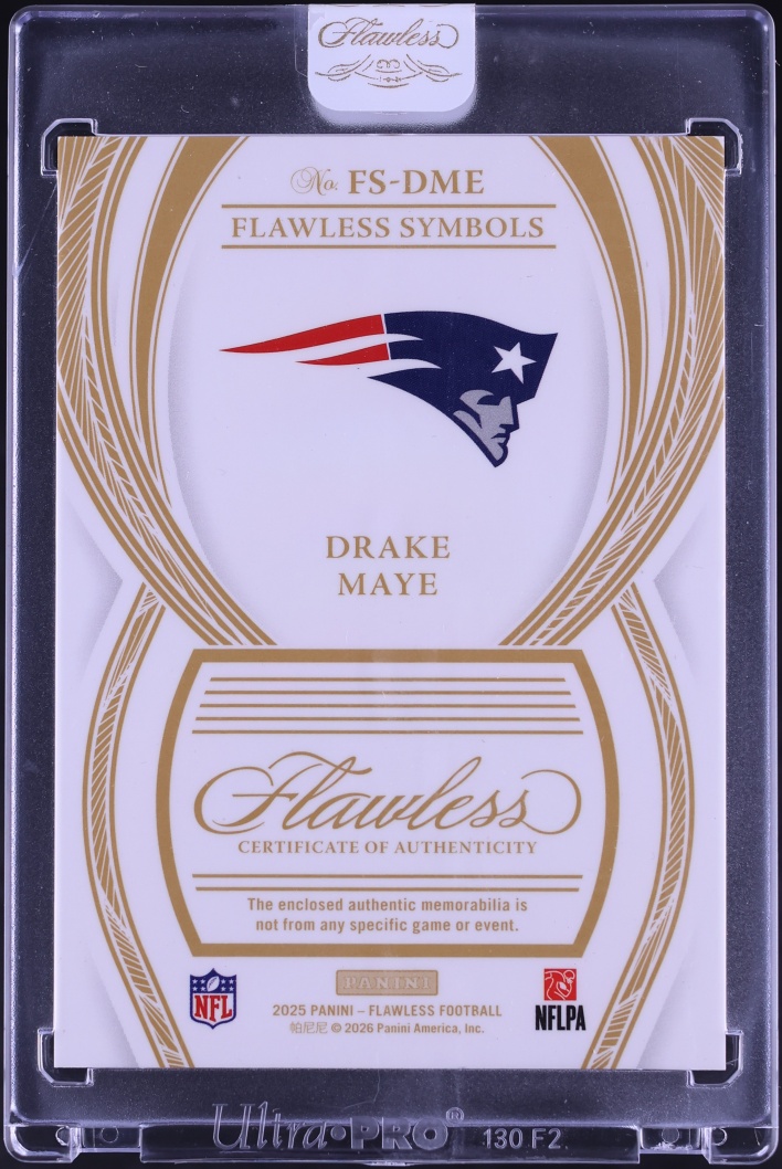 2025 Panini Flawless Symbols Platinum Drake Maye NFL SHIELD PATCH 1/1 #FS-DME