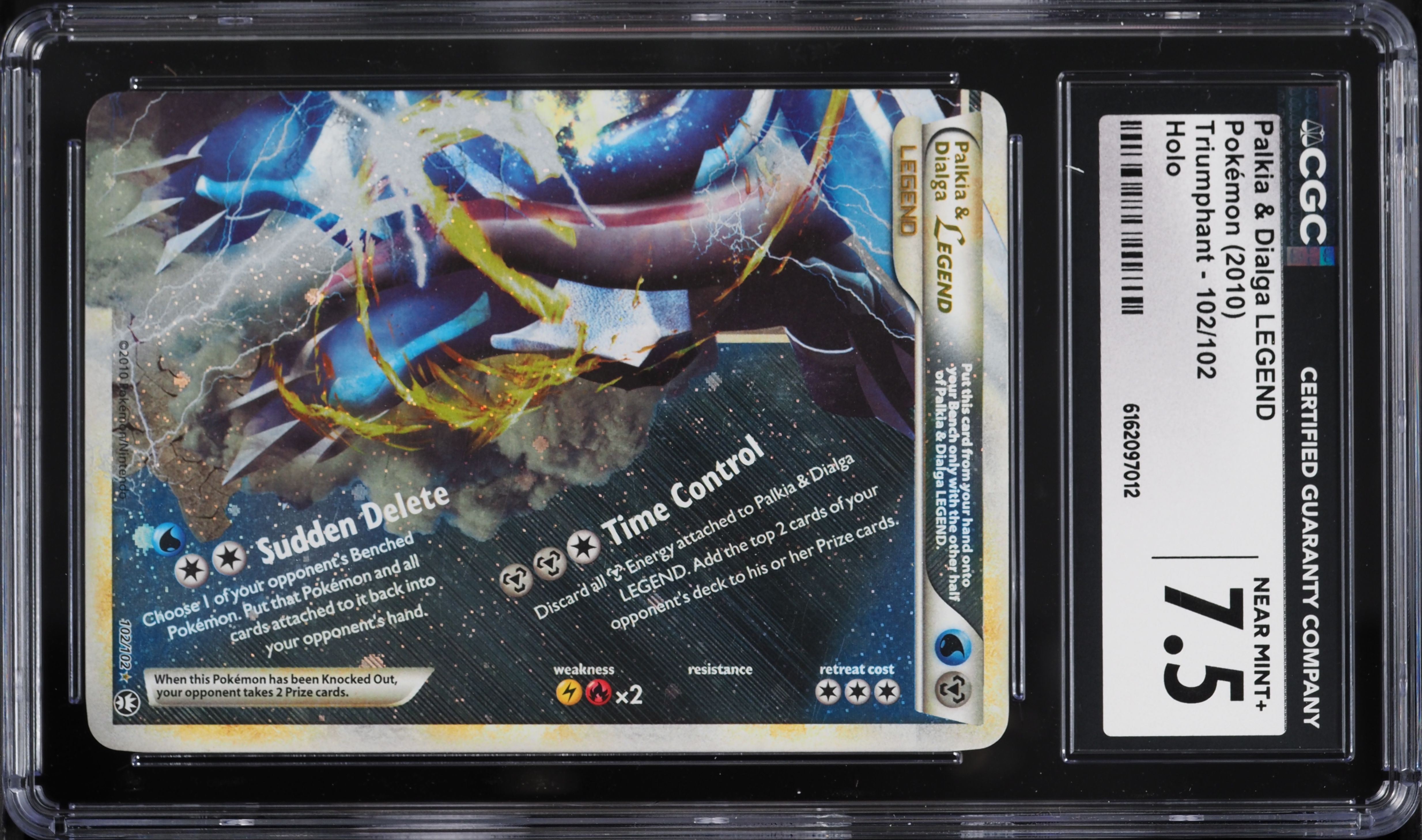 2010 Pokemon HeartGold & SoulSilver Triumphant Holo Palkia & Dialga LEGEND #102 CGC 7.5 NRMT+