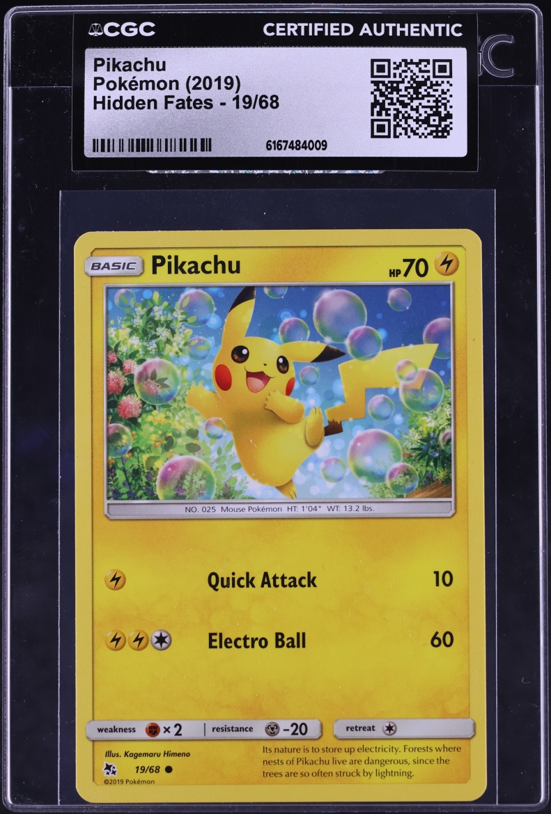2019 Pokemon Sun & Moon Hidden Fates Pikachu #19 CGC AUTH