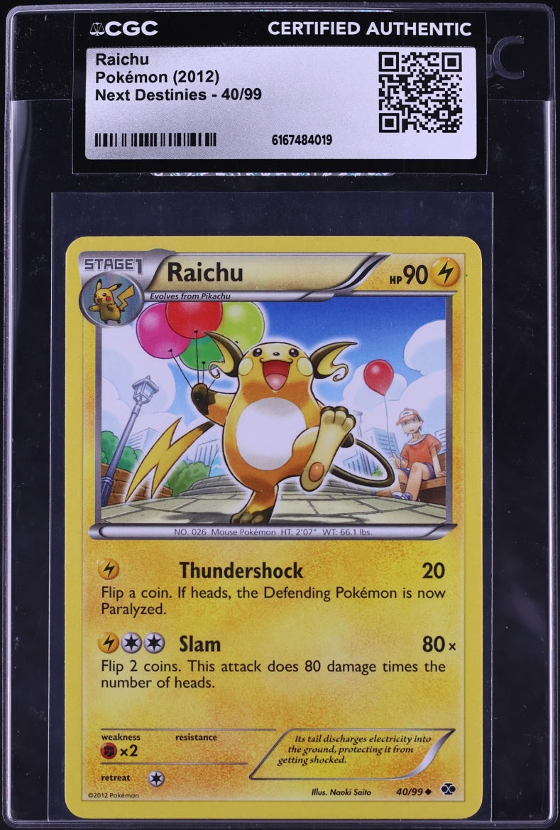 2012 Pokemon Black & White Next Destinies Raichu #40 CGC AUTH