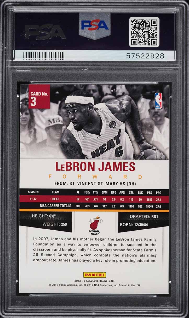 2012 Absolute Basketball LeBron James #3 PSA 10 GEM MINT